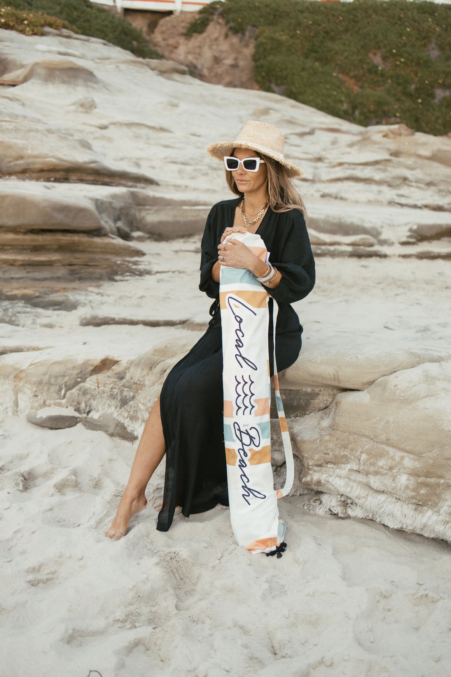 Retro Stripe Beach Umbrella - White