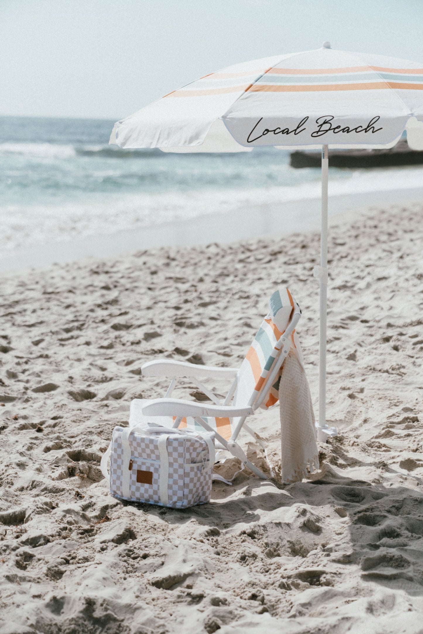 Retro Stripe Beach Umbrella - White