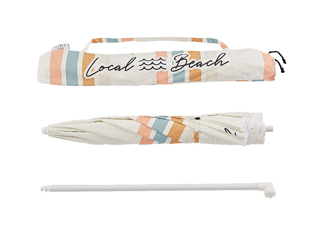 Retro Stripe Beach Umbrella - White