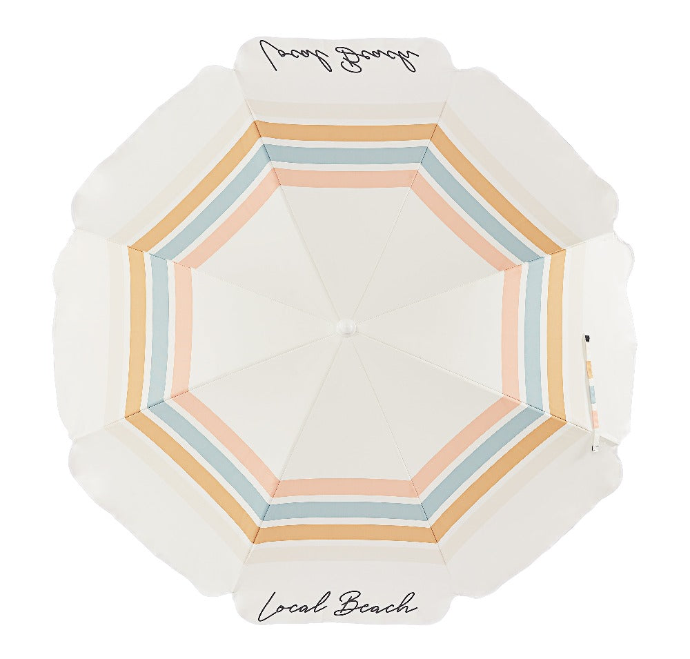 Retro Stripe Beach Umbrella - White