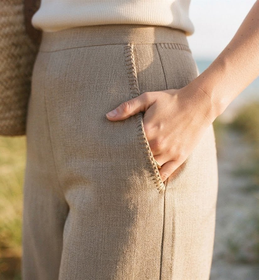 Linen Whip Stitch Wide Leg Pant - Natural