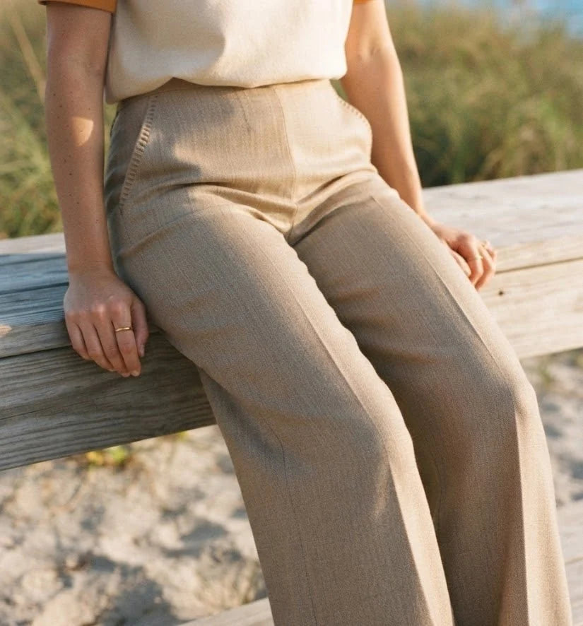 Linen Whip Stitch Wide Leg Pant - Natural