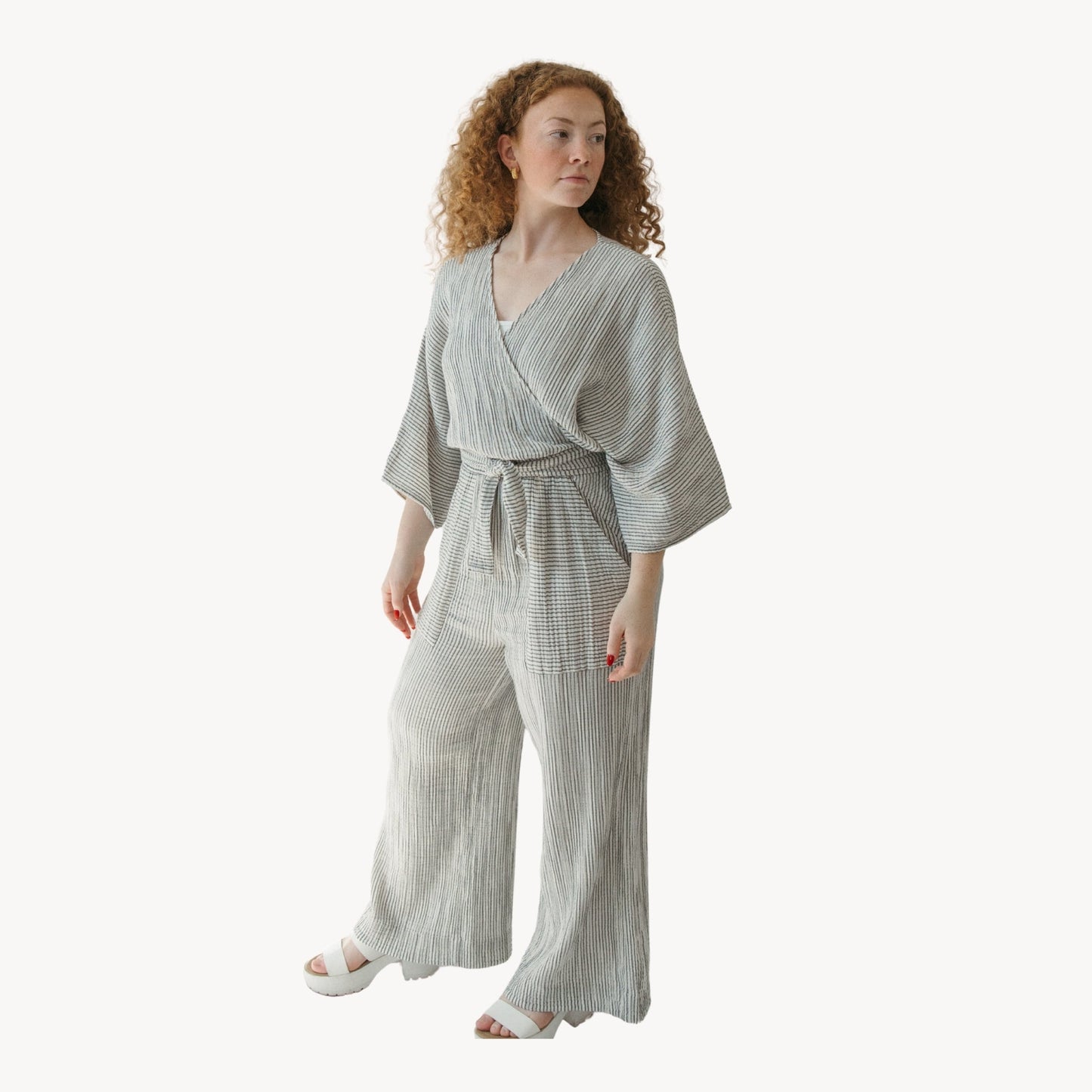 Striped Crinkle Pocketed Pant - Charcoal