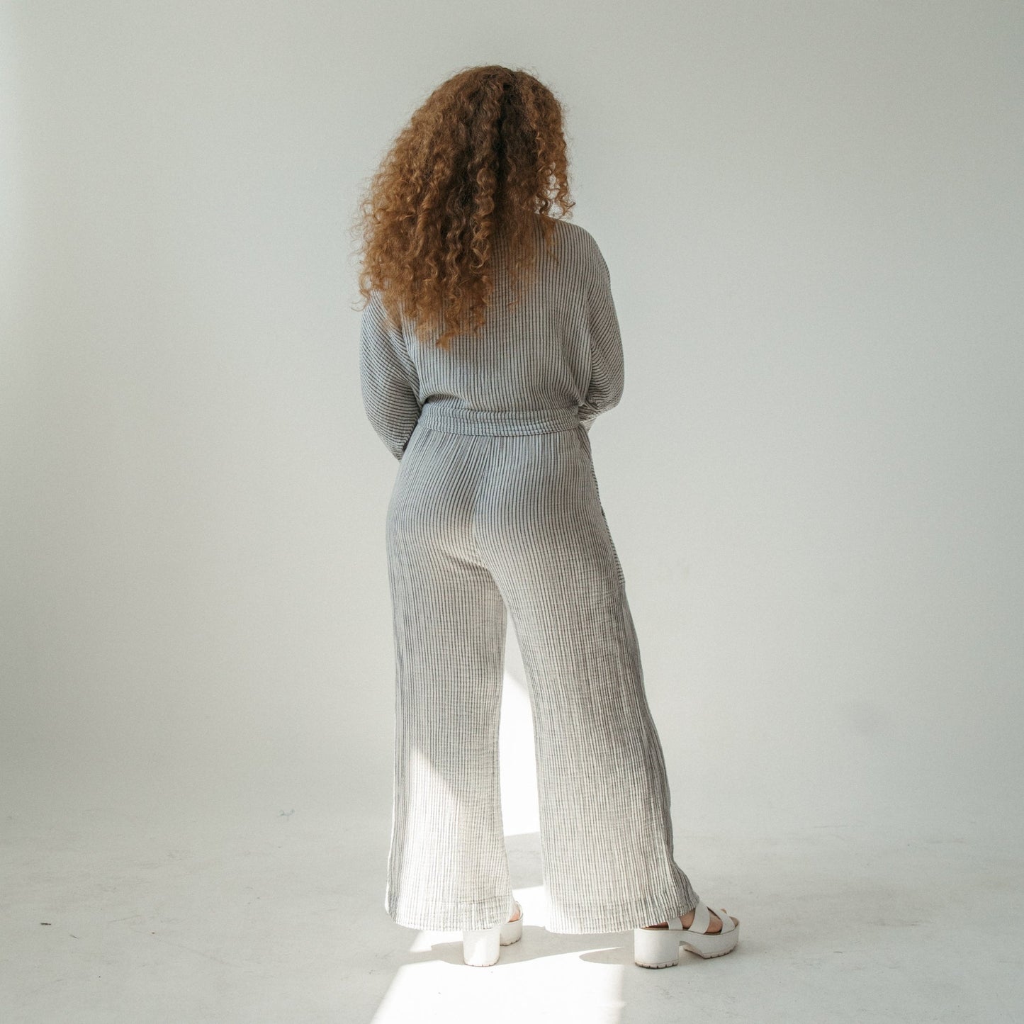 Striped Crinkle Pocketed Pant - Charcoal