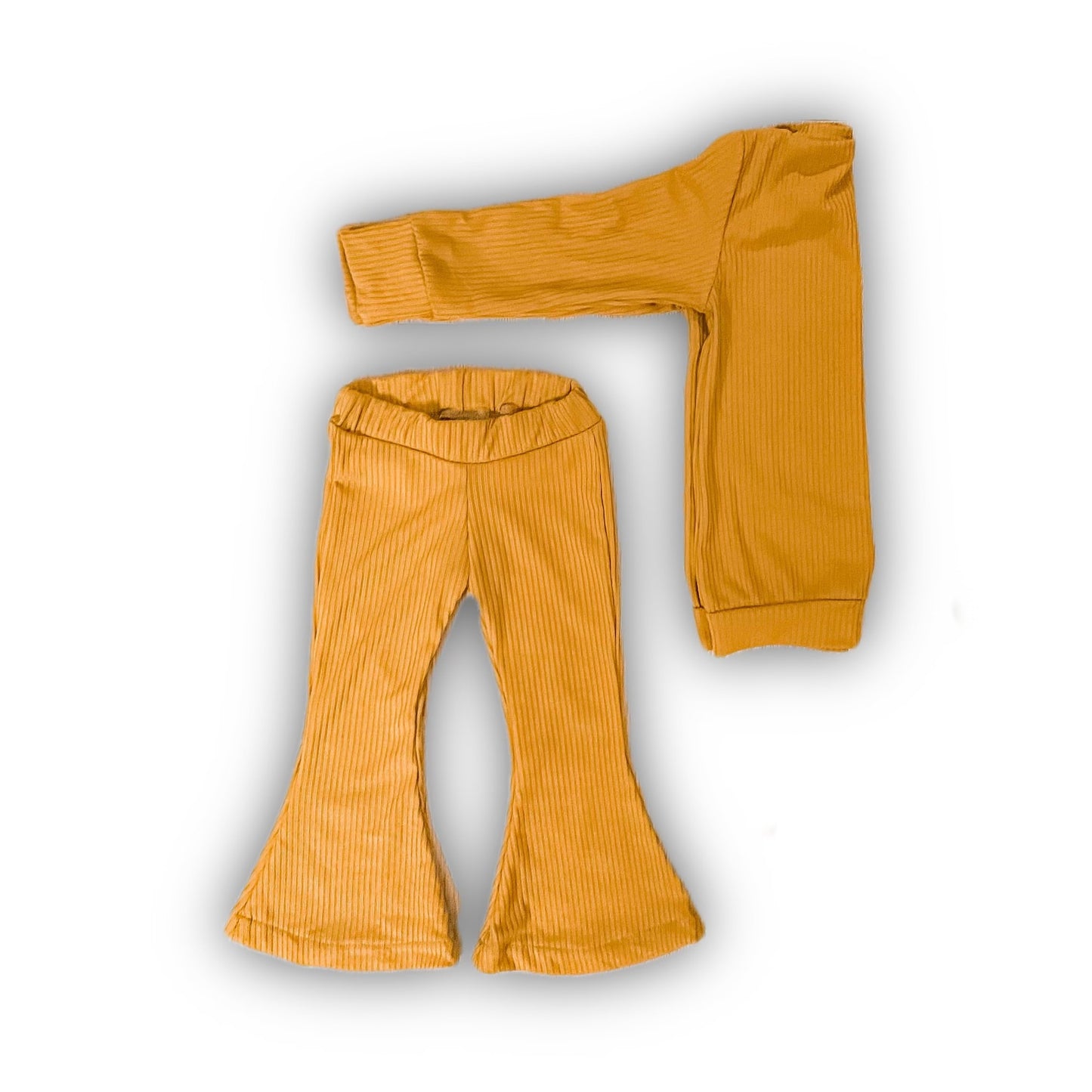 Kids Ribbed Bamboo Crewneck with Bells or Baggy Pants - Gold