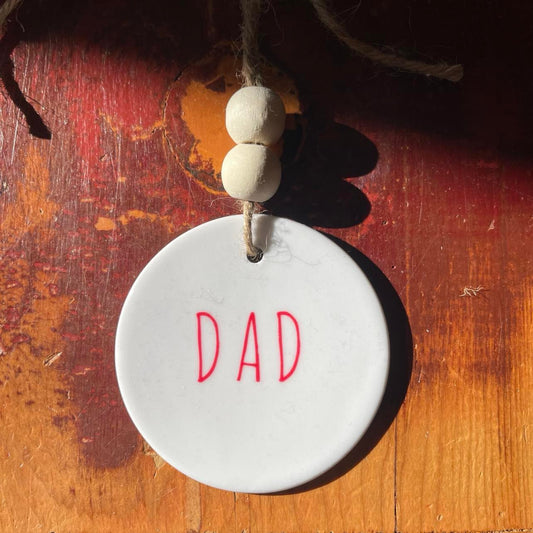 Mom Ceramic Ornament with Wood Beads