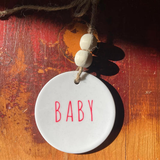 Baby Ceramic Ornament with Wood Beads