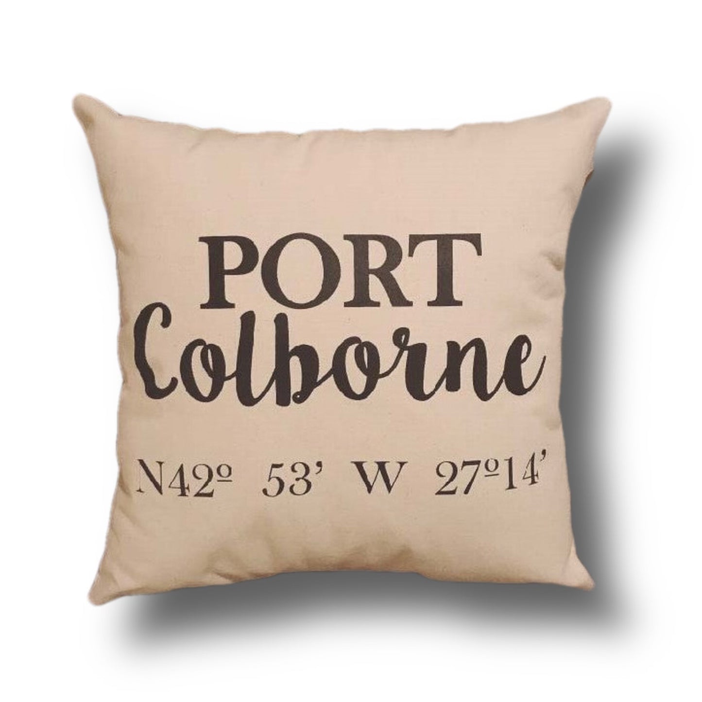 Port Colborne Coordinates Canvas Pillow