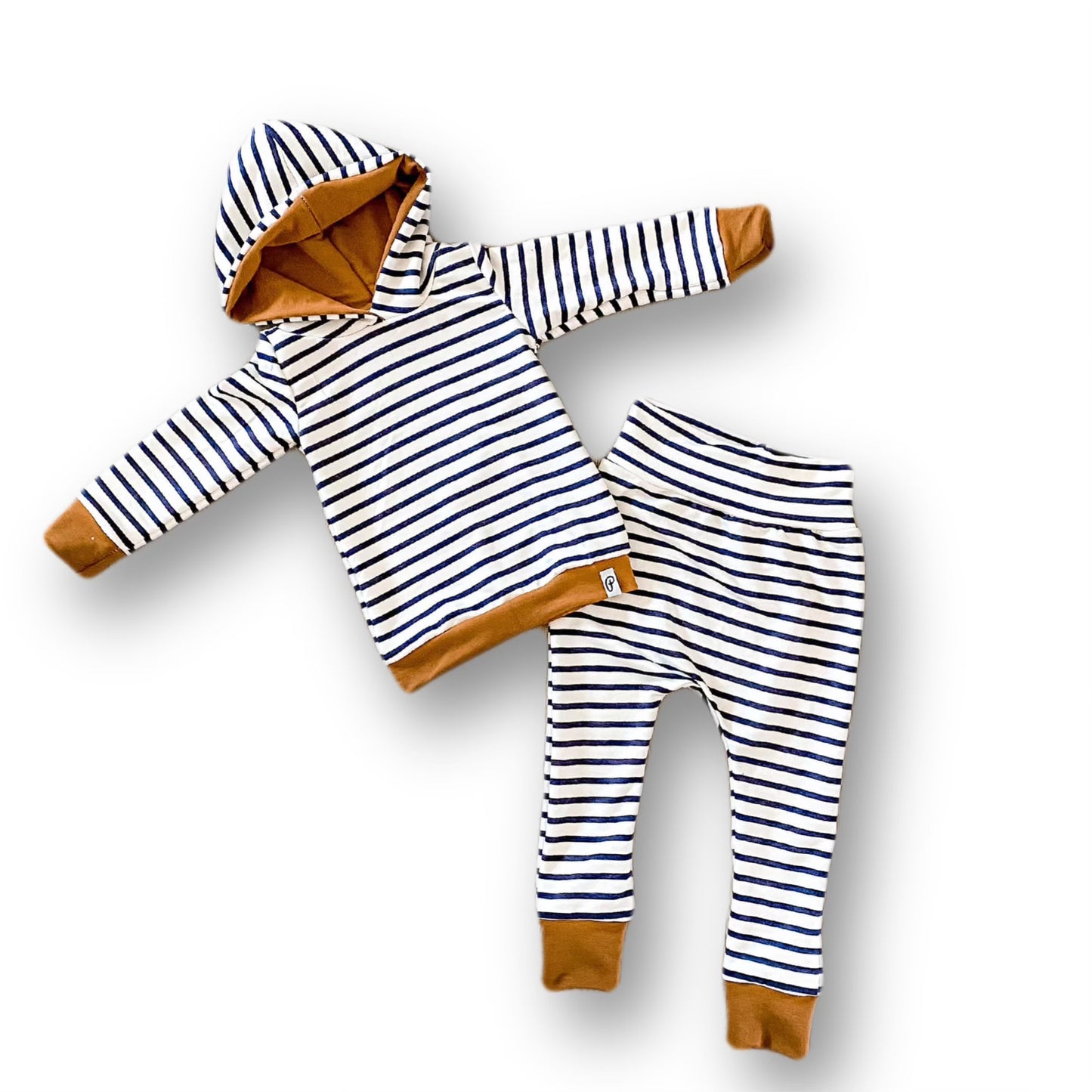 Baby Bamboo Hoodie with Baggy Pants Set - Navy Striped and Butterscotch