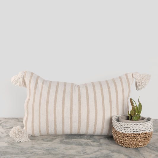 Beige Striped Moroccan Pillow