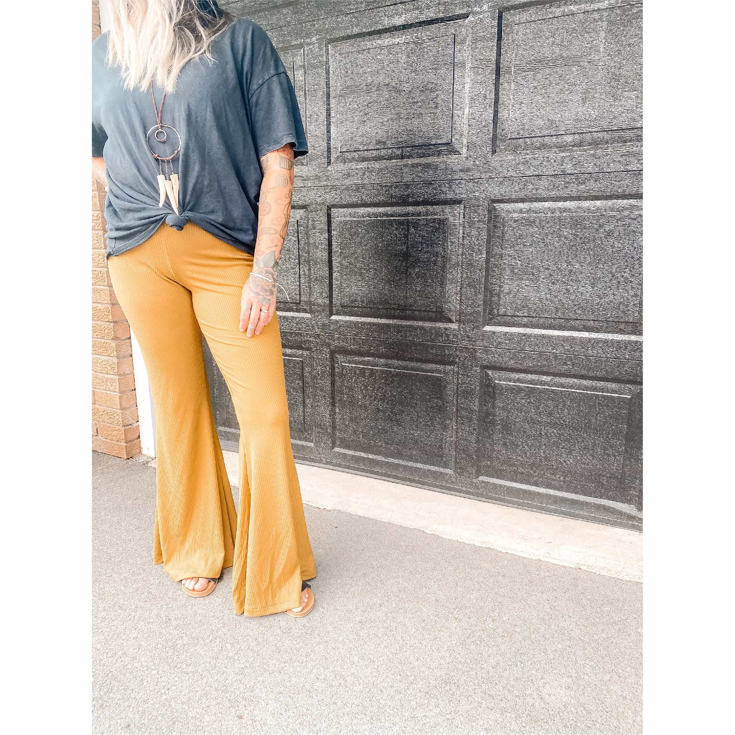 Gold Ribbed Adult Bamboo Bell Bottoms