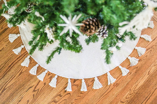 Boho Canvas Tree Skirt with Tassels