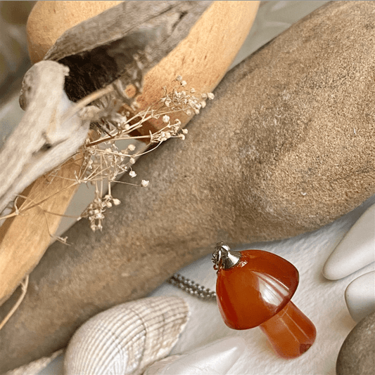 Bolete Stone Mushroom Pendant Necklace in Carnelian