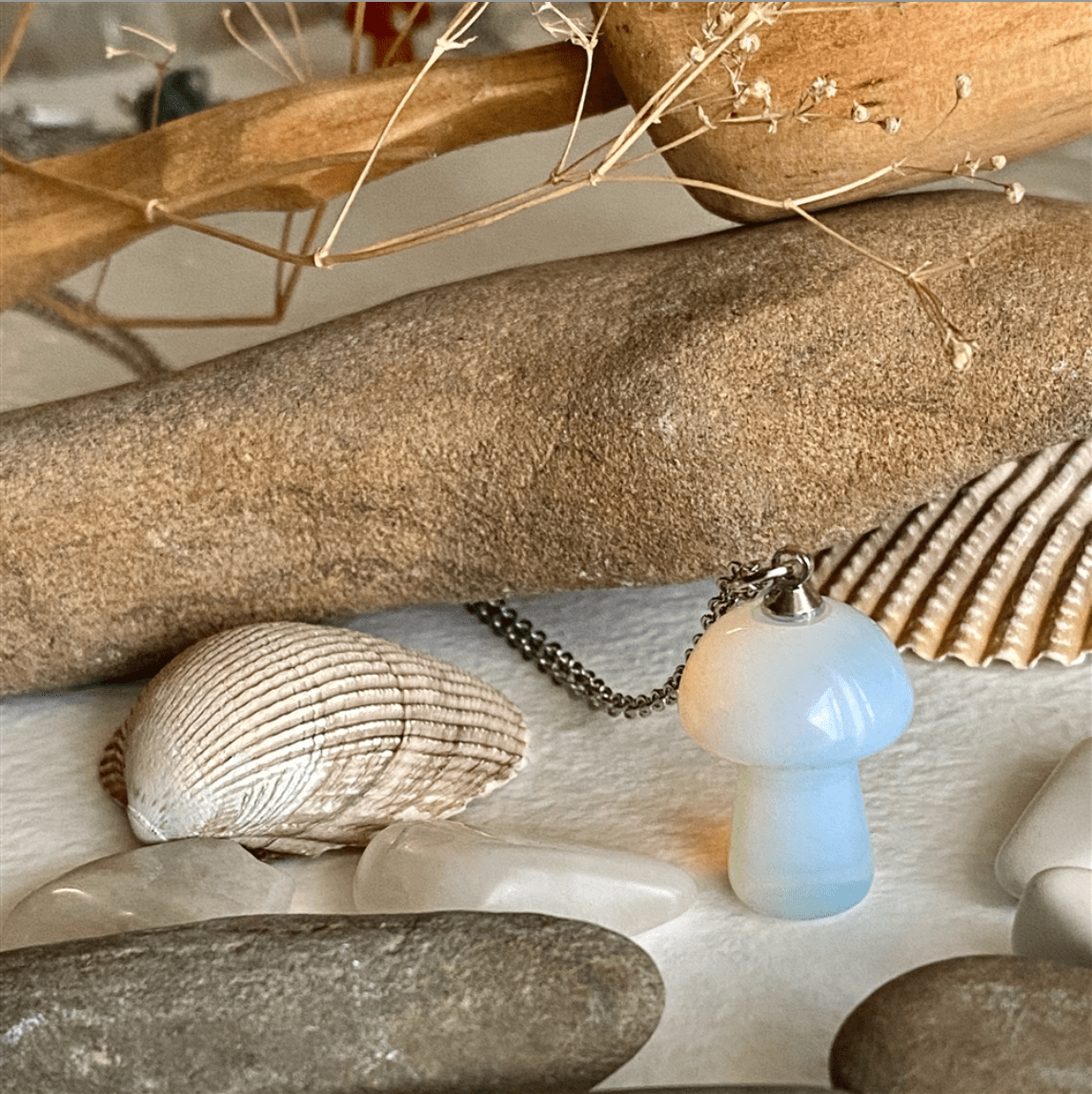 Bolete Stone Mushroom Pendant Necklace in Opalite