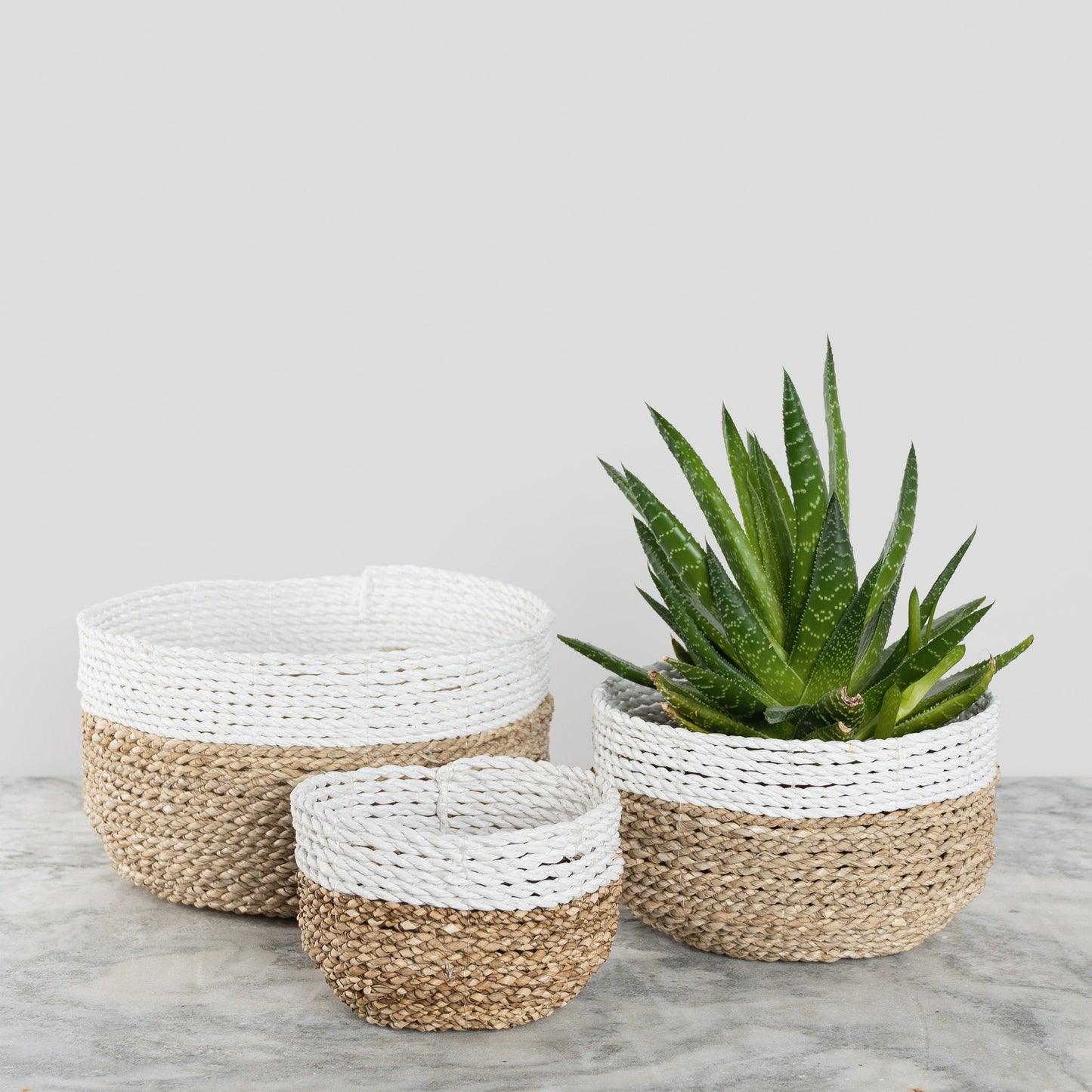 Bowl Basket White/Natural - Set of 3