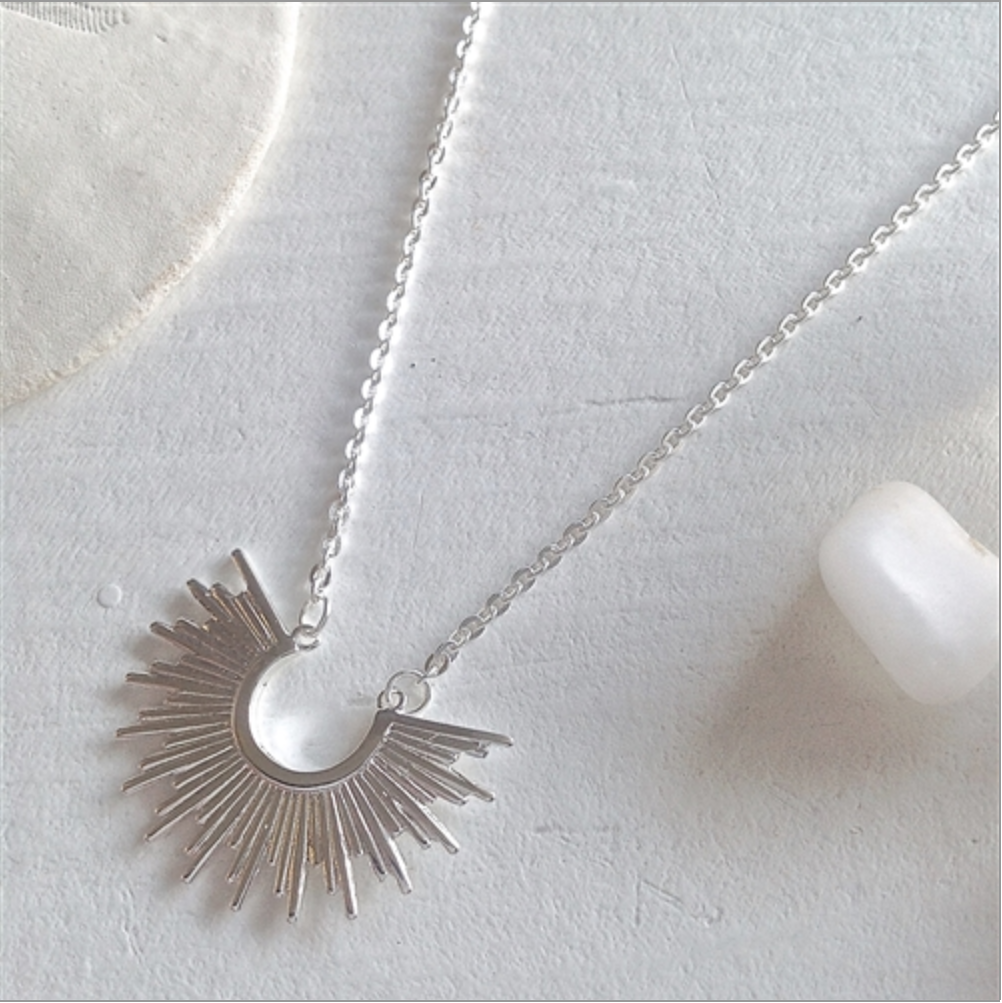 Cascade Sunburst Charm Necklace in Silver