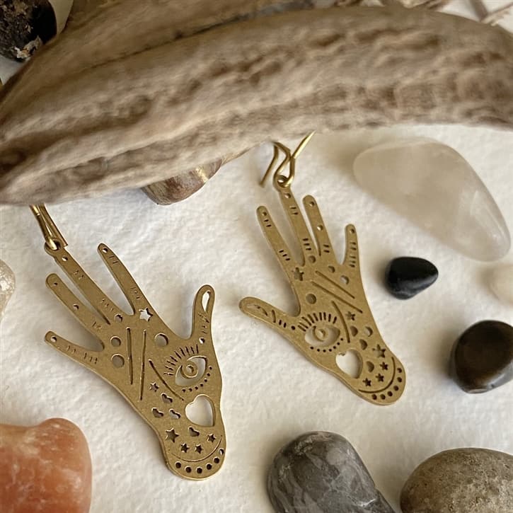 Chiromancy Brass Palmistry Drop Earrings