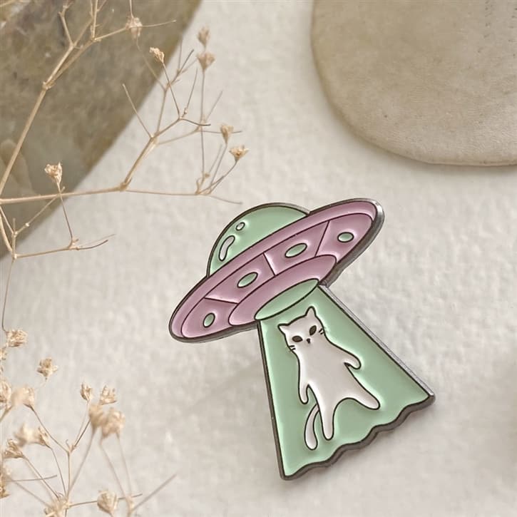 Coming or Going? UFO Cat Lapel Pin