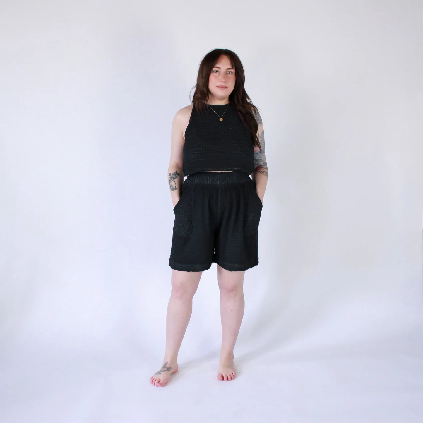 Crinkle Relaxed Shorts - One Sized - Black
