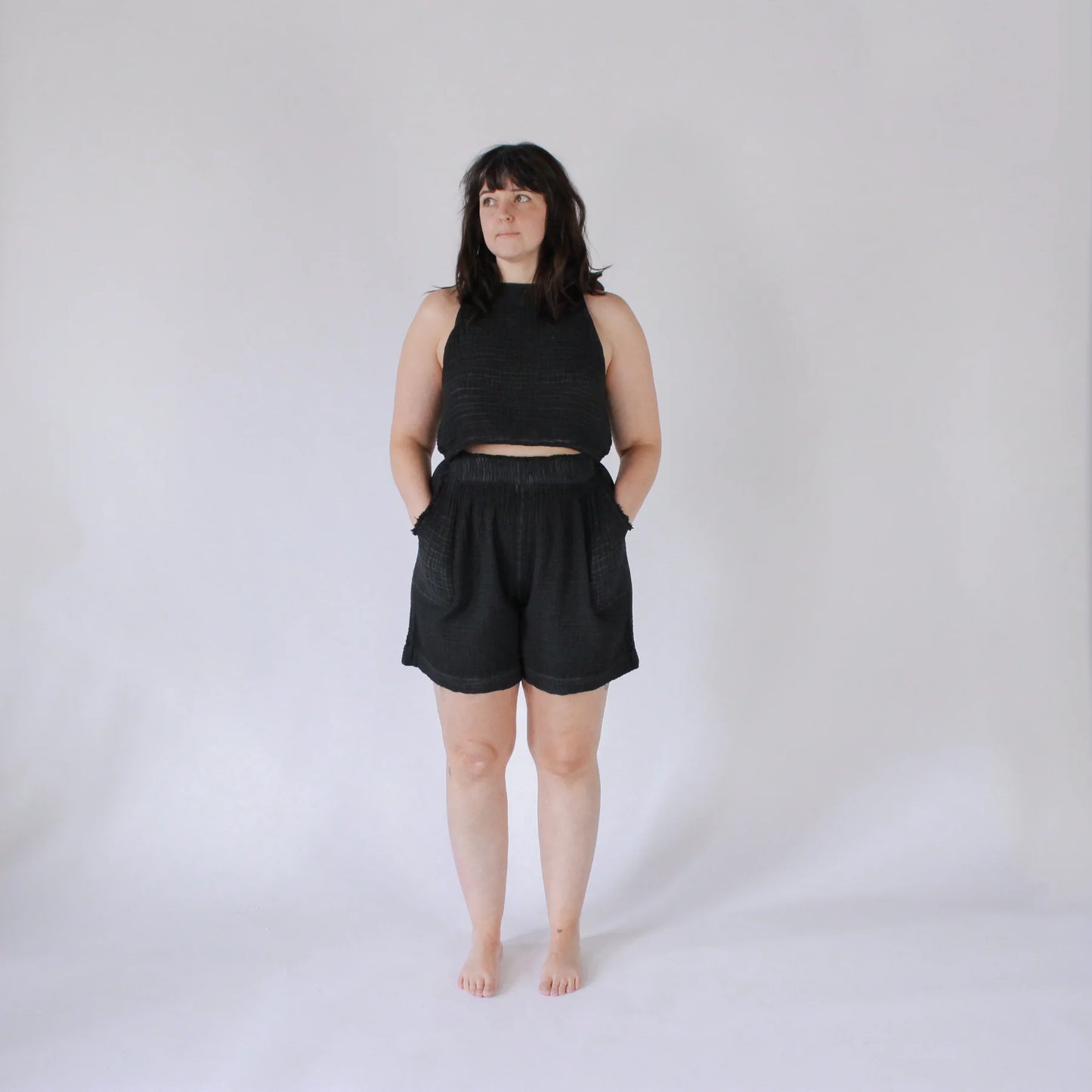 Crinkle Relaxed Shorts - One Sized - Black