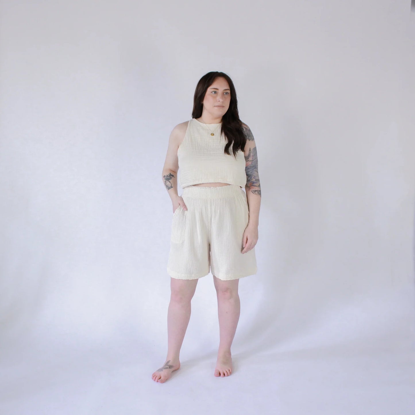 Crinkle Relaxed Shorts - One Sized - Cream