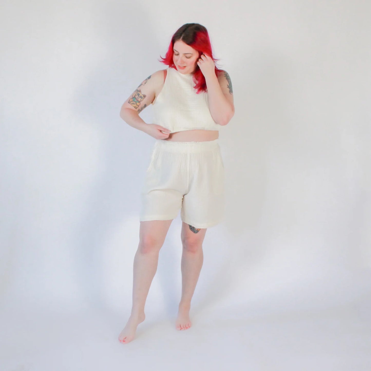 Crinkle Relaxed Shorts - One Sized - Cream