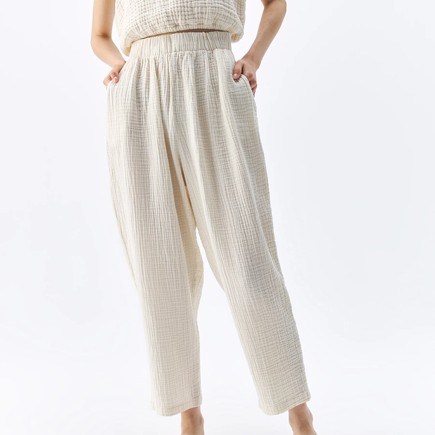 Crinkle Slouchy Pants - One-Sized - Cream