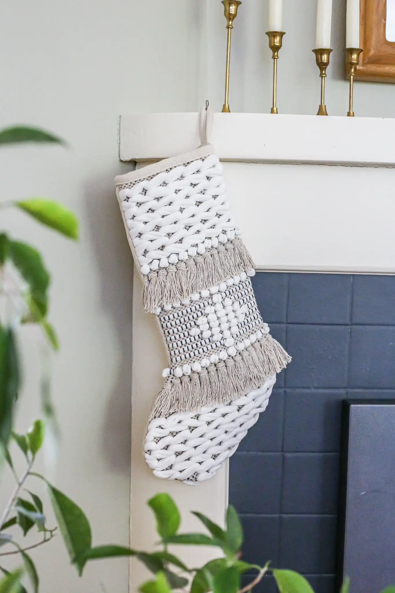 Geometric Boho Stocking - Ivory + Diamond