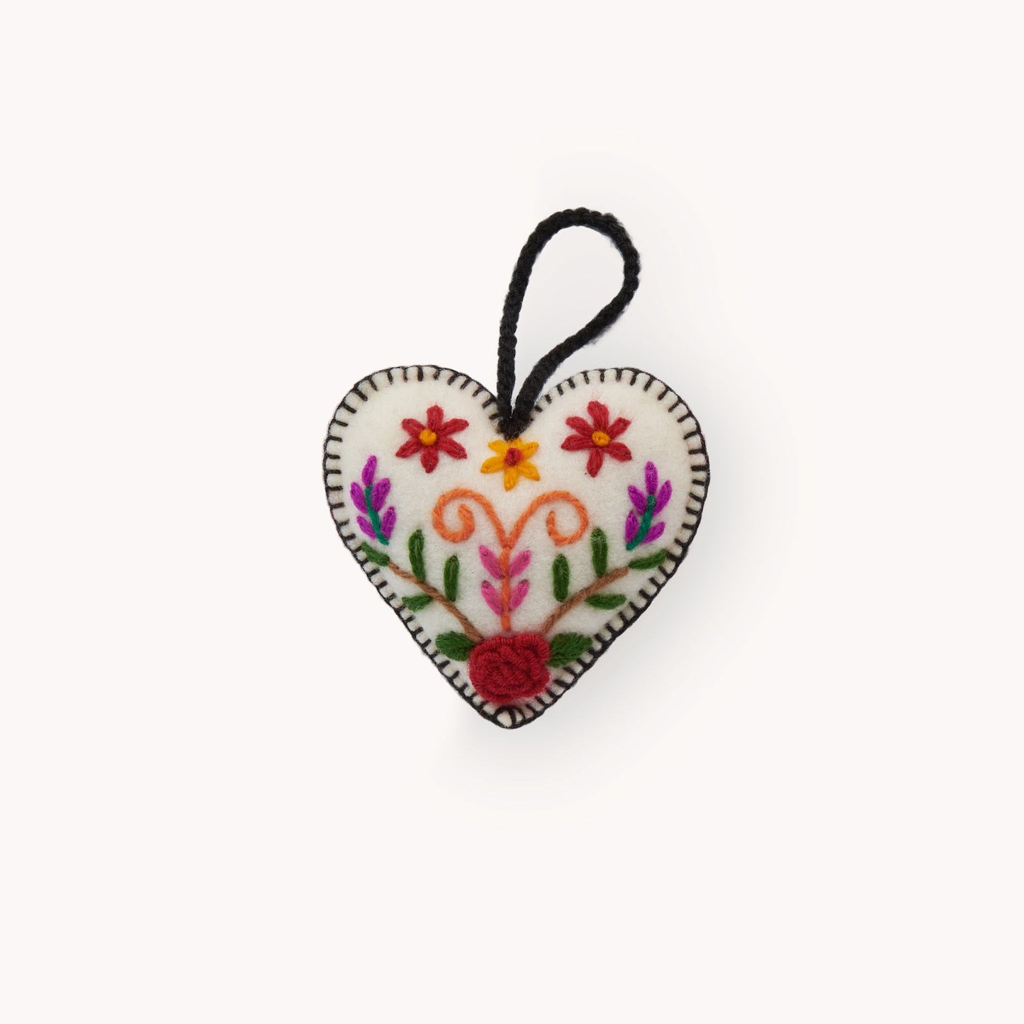 Hand Embroidered Ornament - Floral Heart