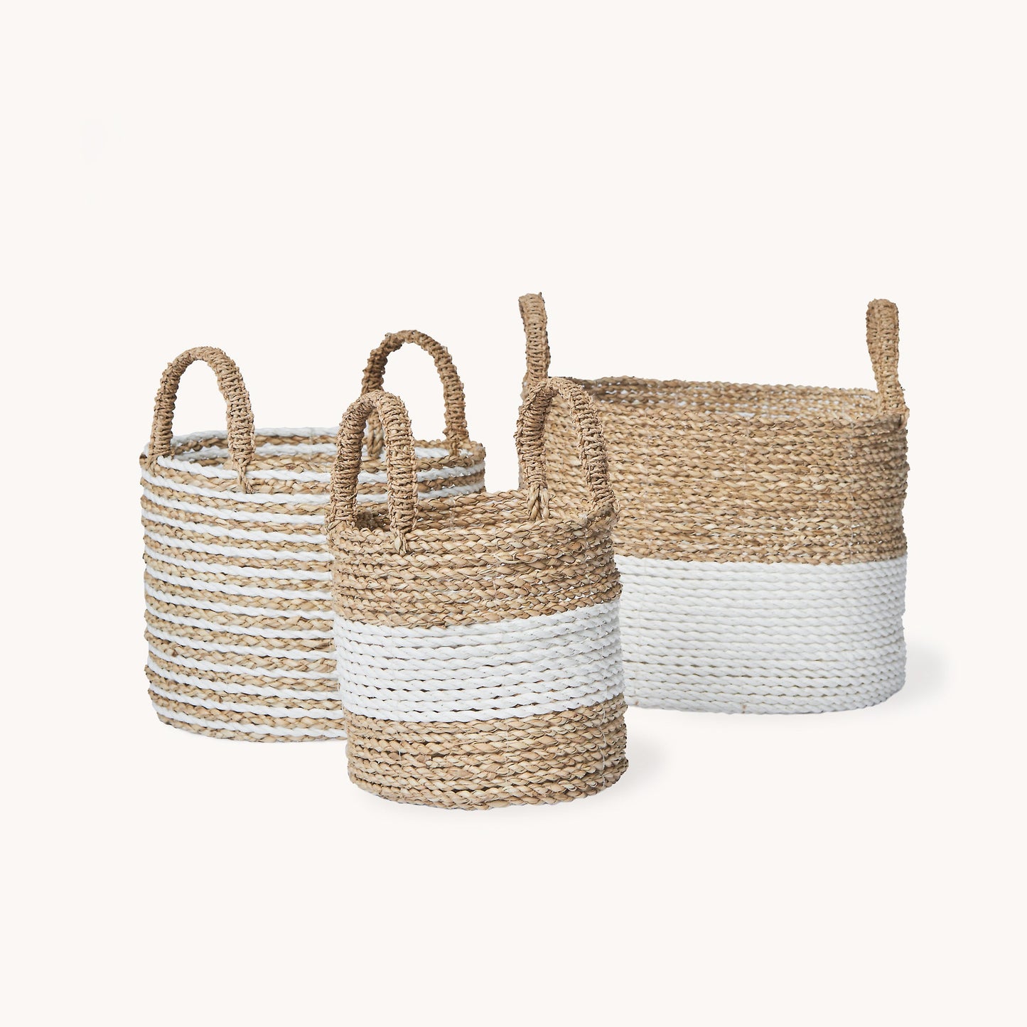 Handled Basket - 3 Sizes - White/Natural