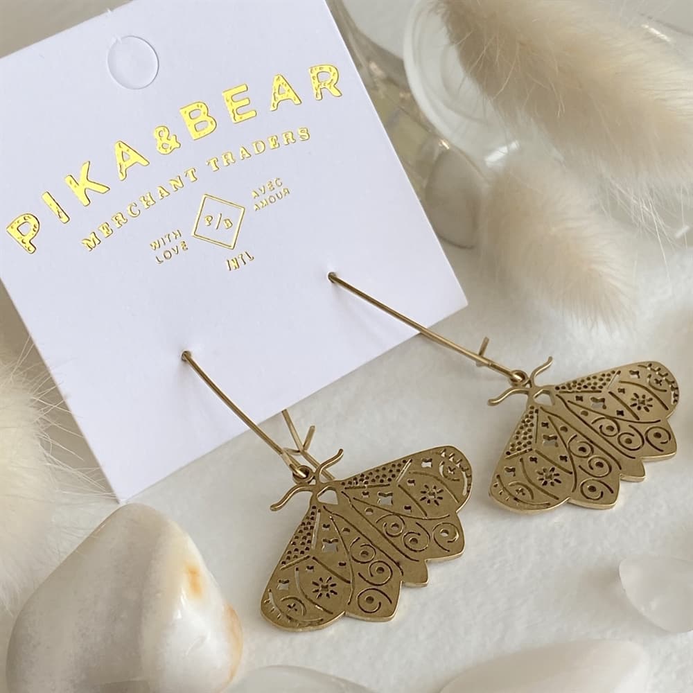 I Love Lamp Brass Moth Drop Earrings