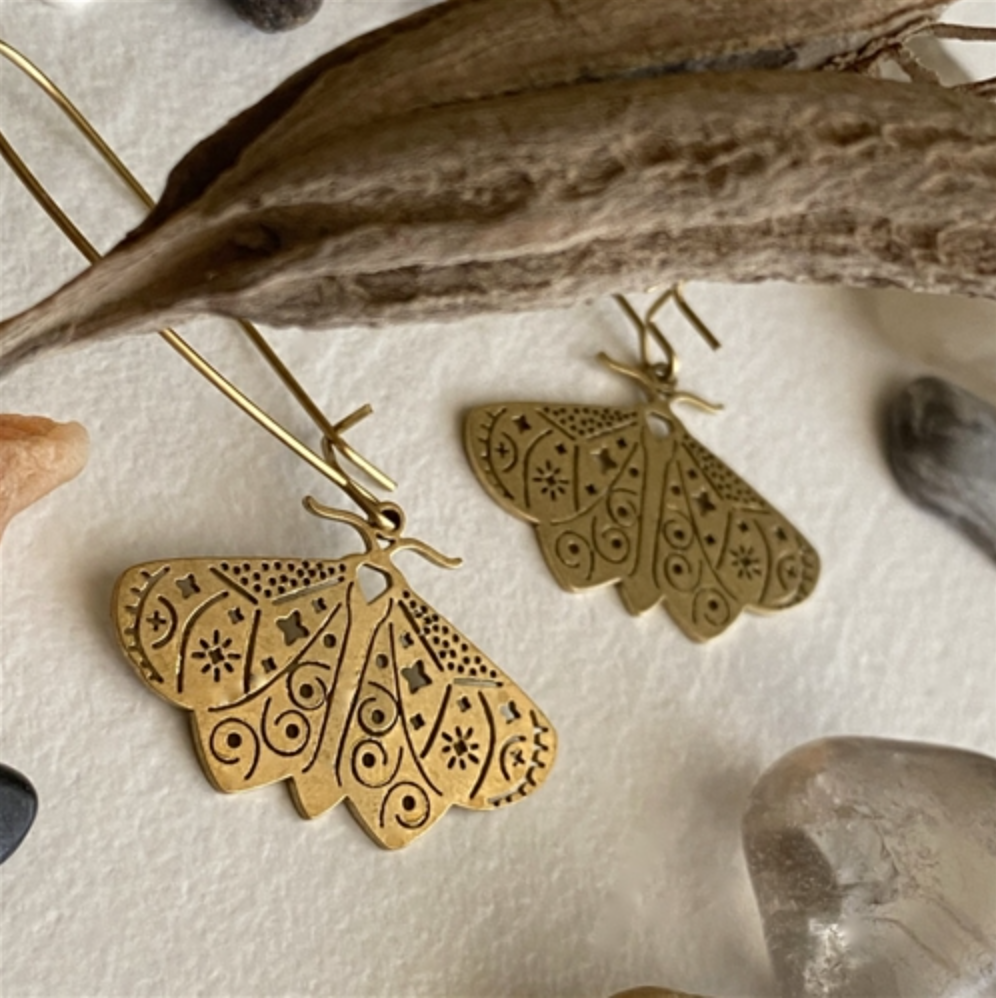 I Love Lamp Brass Moth Drop Earrings