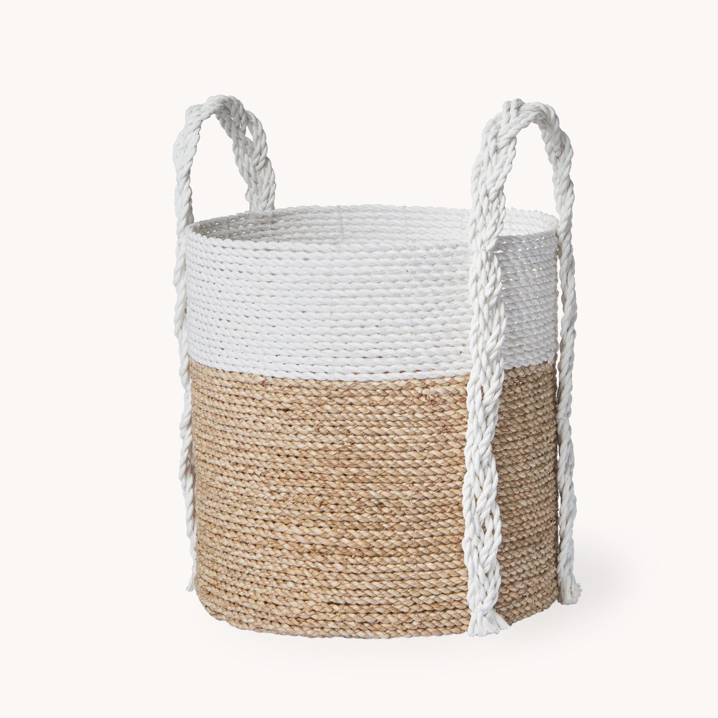 Set of 3 Large Handled Seagrass Basket Natural/White