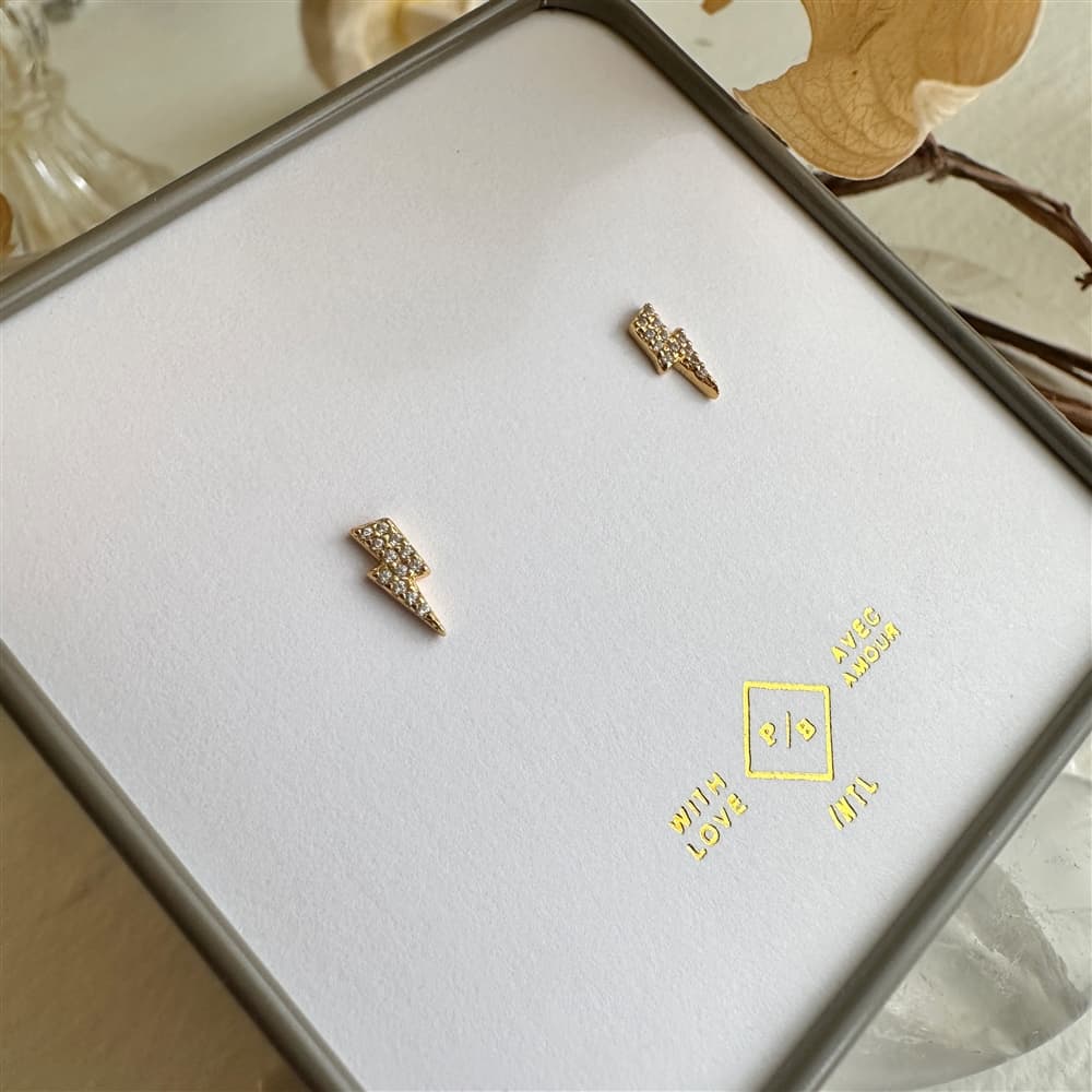 Lightning Bolt Crystal Stud Earrings In Gold Vermeil