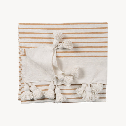 Coco Striped Moroccan Pom Pom Blanket / Throw