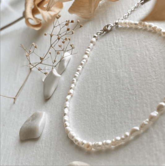 Minuet Freshwater Seed Pearl Anklet with Sterling Silver