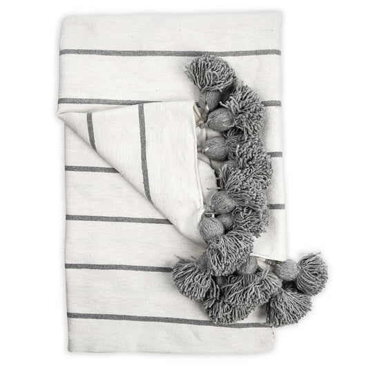 Moroccan Pom Pom Throw - Classic Light Grey