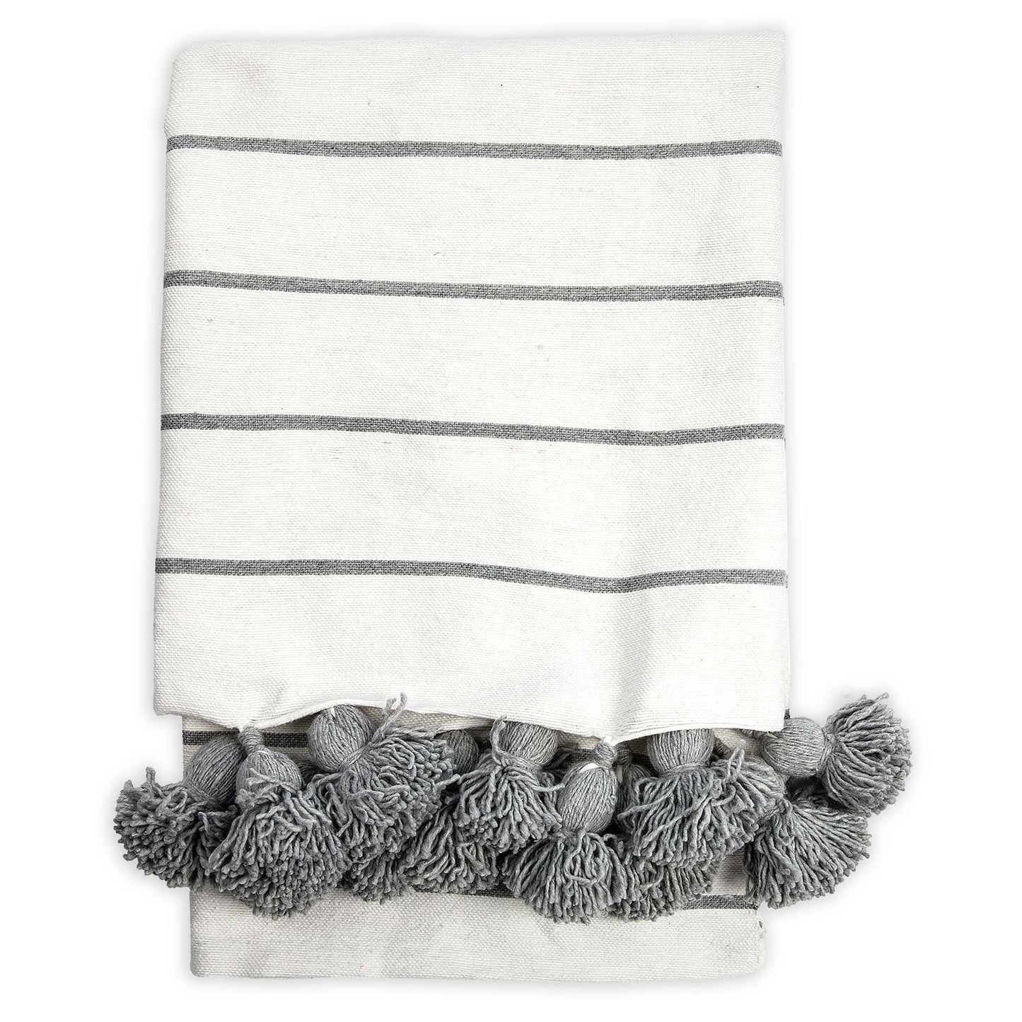 Moroccan Pom Pom Throw - Classic Light Grey