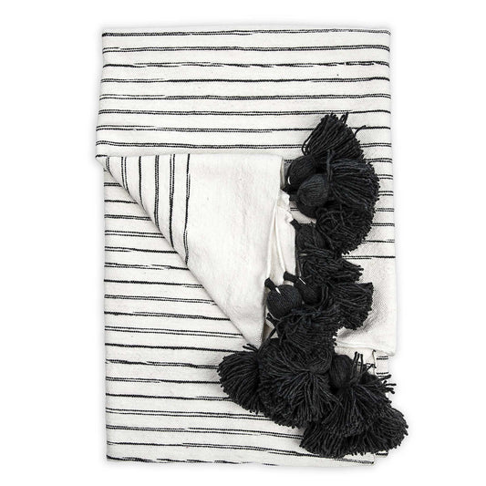 Moroccan Pom Pom Throw - Sketched Charcoal