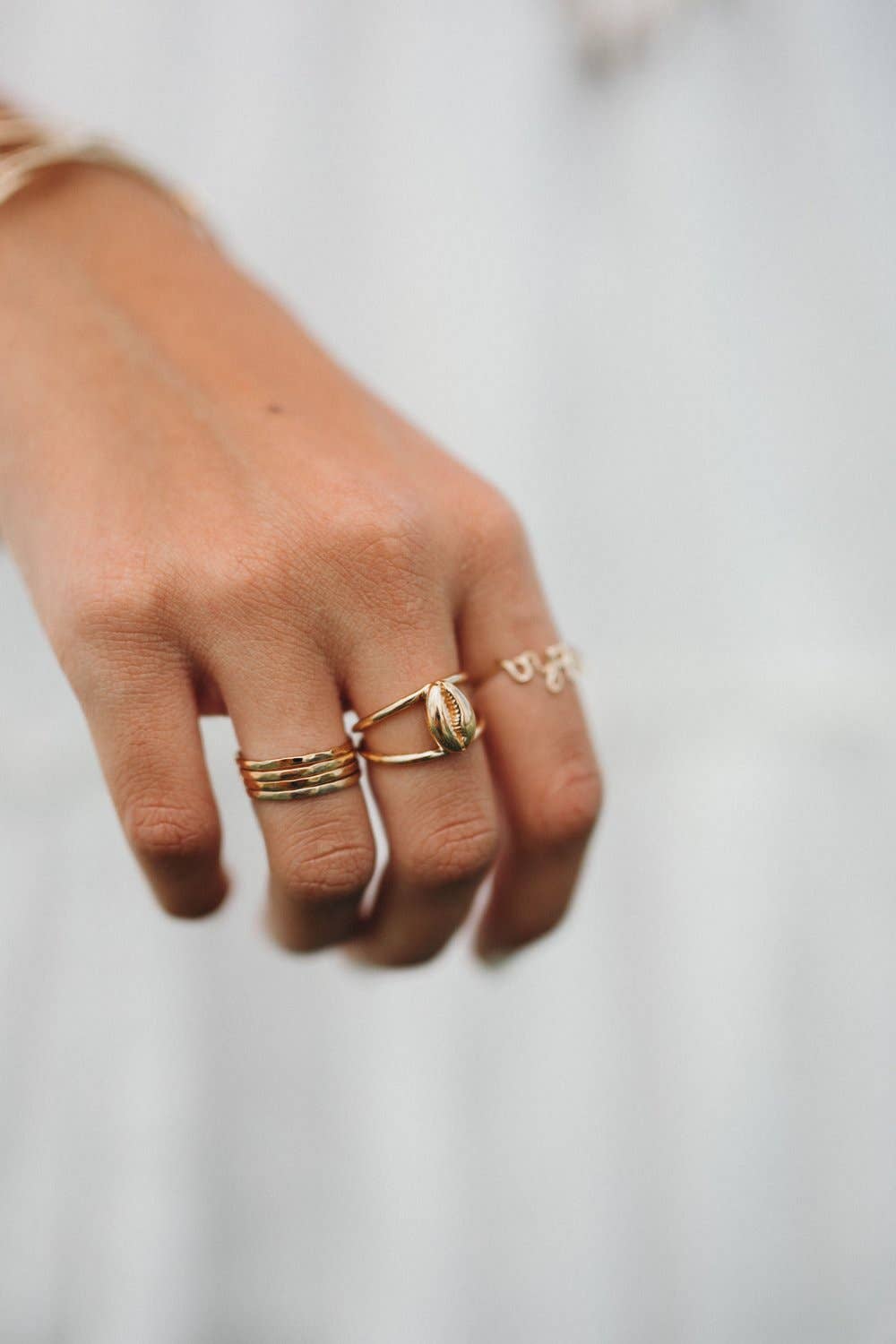 Ocean Cowrie Shell Ring in Gold