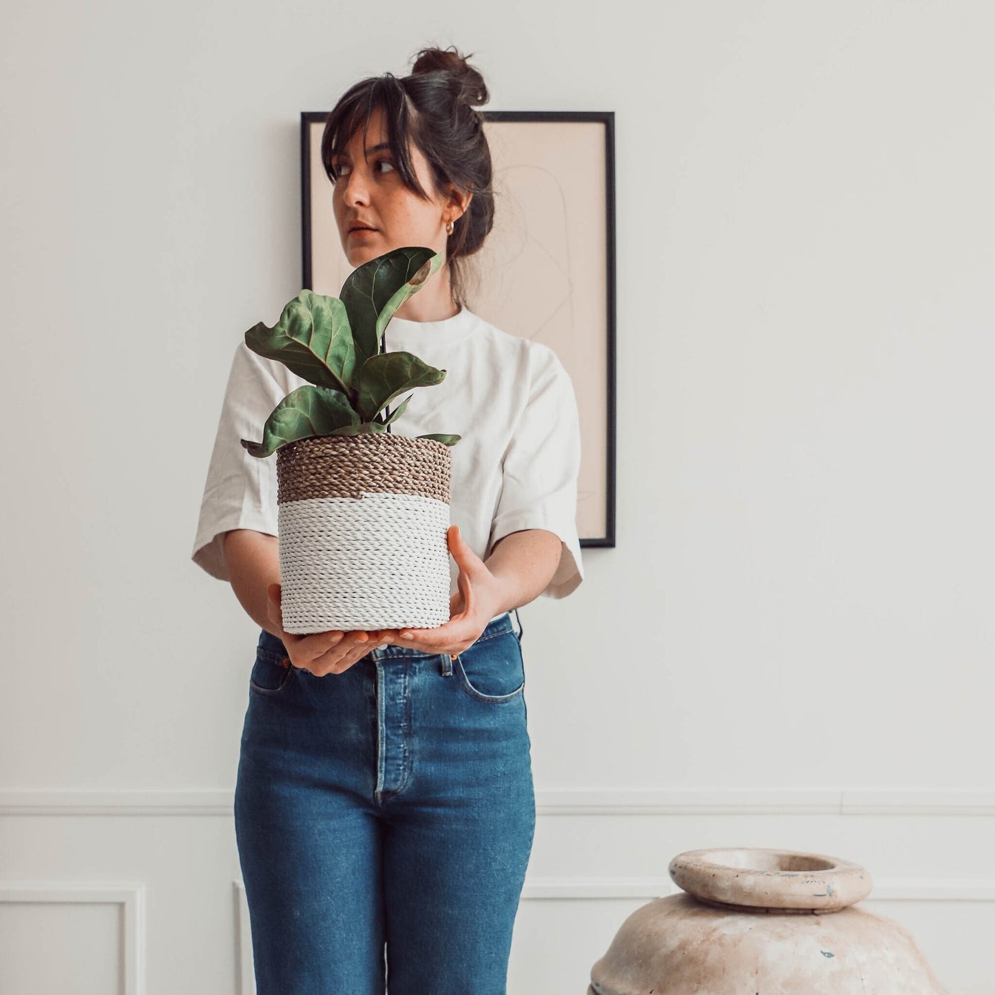 Plant Basket - Set of 3 - White / Natural