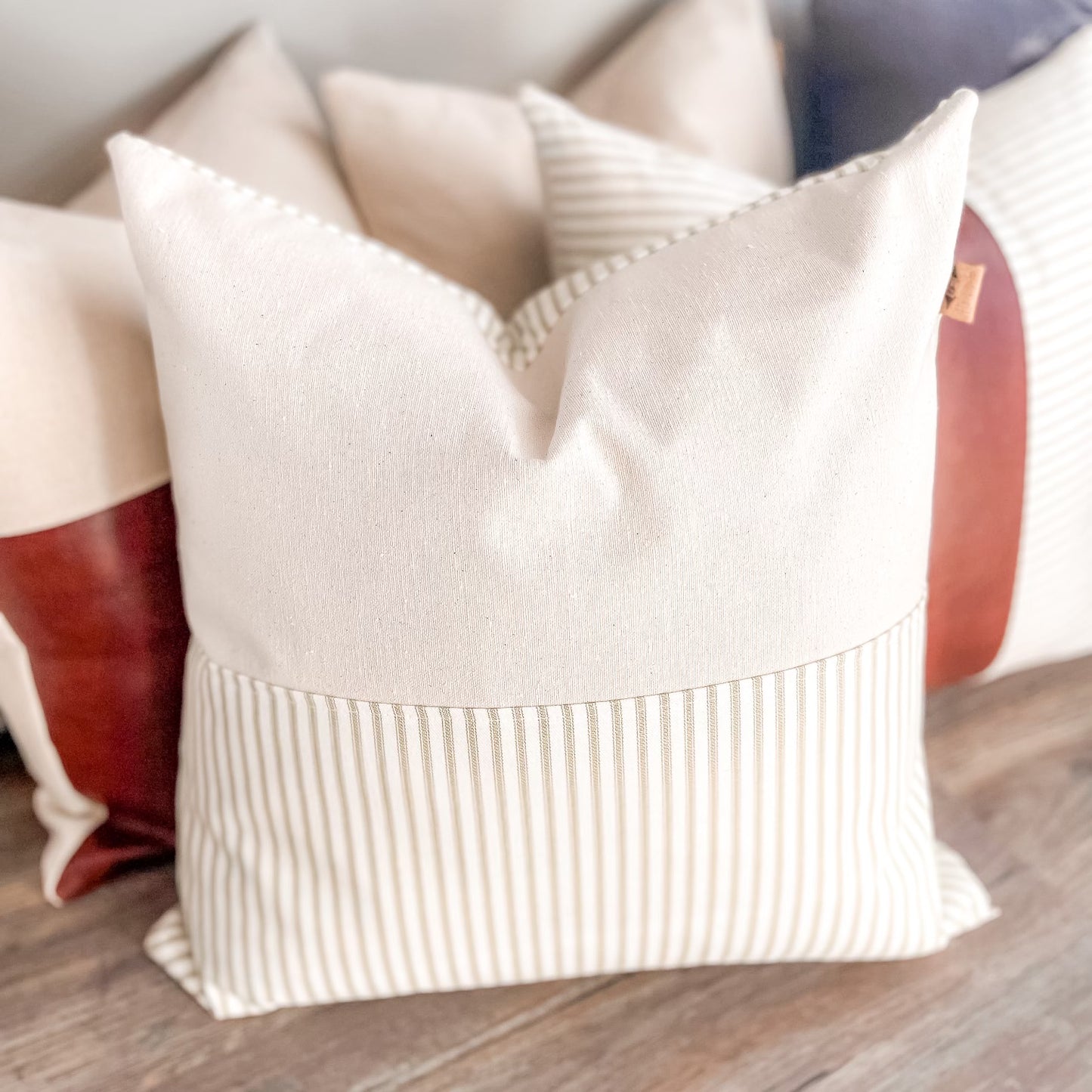Striped + Solid Canvas Pillow with Down Feather Insert