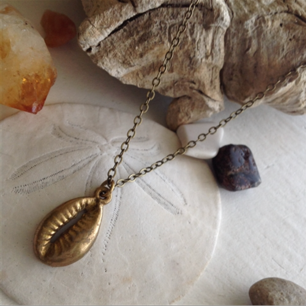 Tiny Sea Shell Necklace In Brass