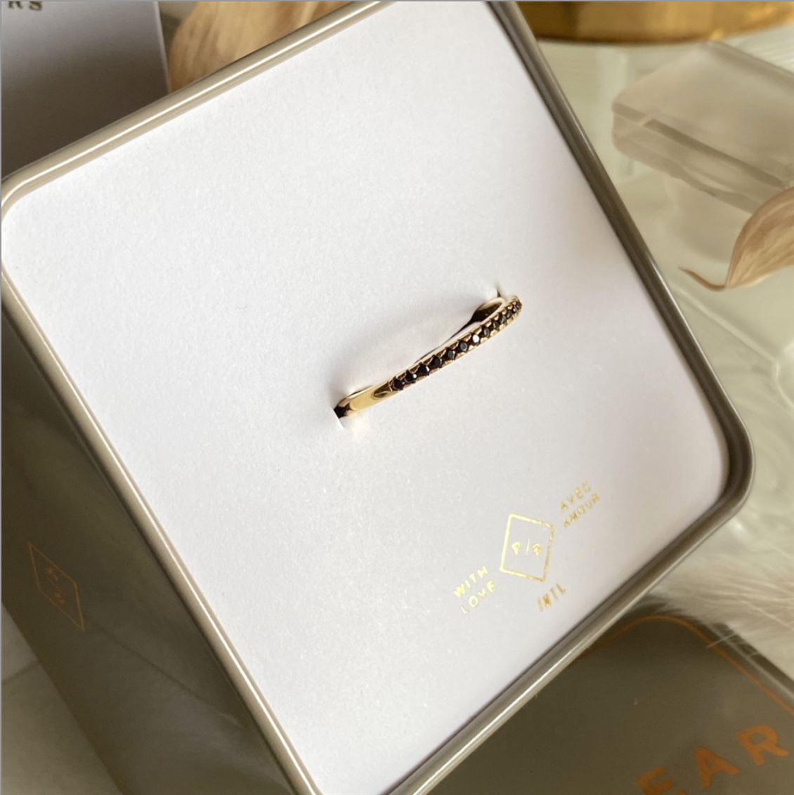 Vipera Black Rhinestone Pavé Ring in Gold Vermeil