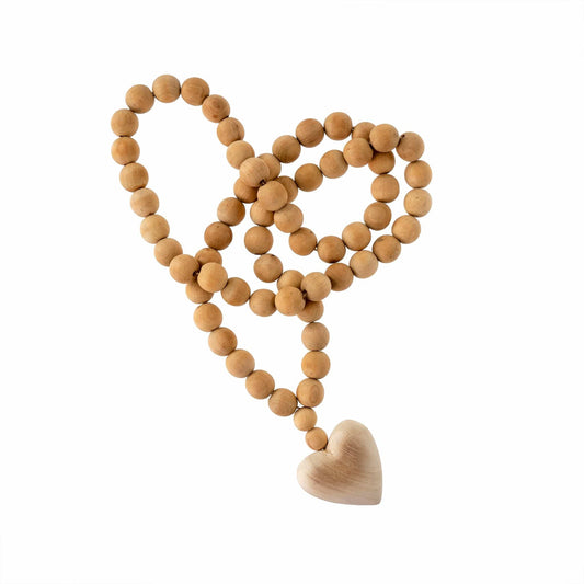 Wooden Heart with Large Prayer Beads - Loop