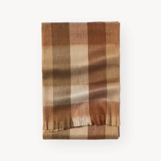 Fringe Alpaca Blanket - Cinnamon Check