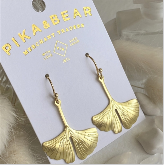 Ginkgo Brass Leaf Drop Earrings