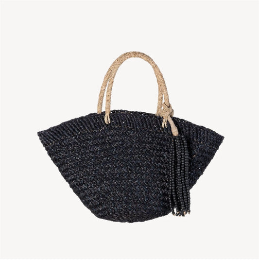 Handbag with Beaded Tassel - Black