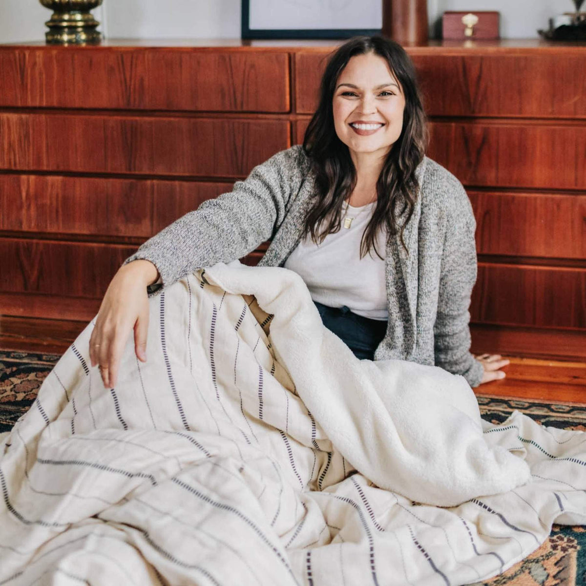 Irena Fleece Lined Throw - Vanilla